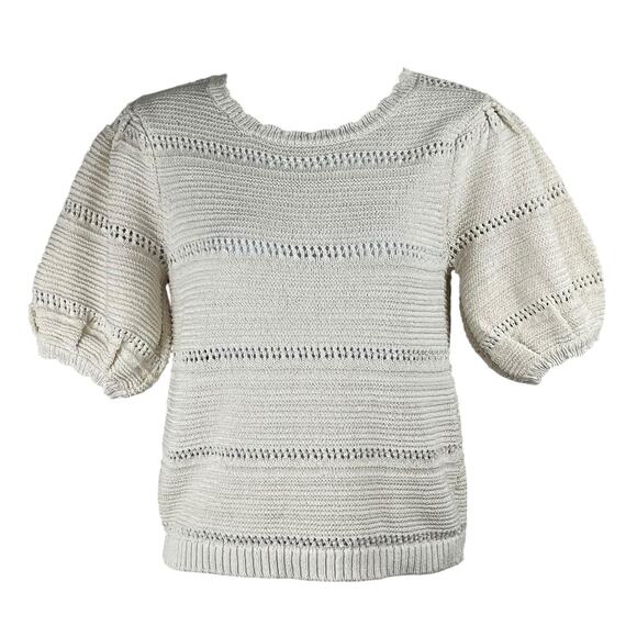 House Of Harlow Puff Short Sleeve Cream Round Neck Knit Sweater Top XS/Small - Picture 1 of 12